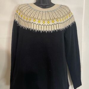 Style & Co. Black Sweater with Cream and Yellow Pattern